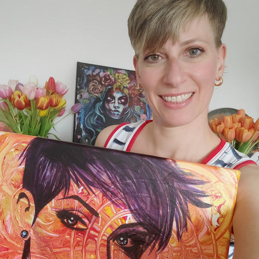 Abstraktes Mixed Media Portrait als Originalgemälde, zeitgenössische Kunst von Marika Junikajtes, Deutschland