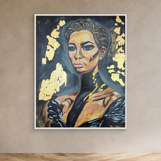 Abstraktes Mixed Media Portrait als Leinwanddruck, zeitgenössische Kunst von Marika Junikajtes, Deutschland