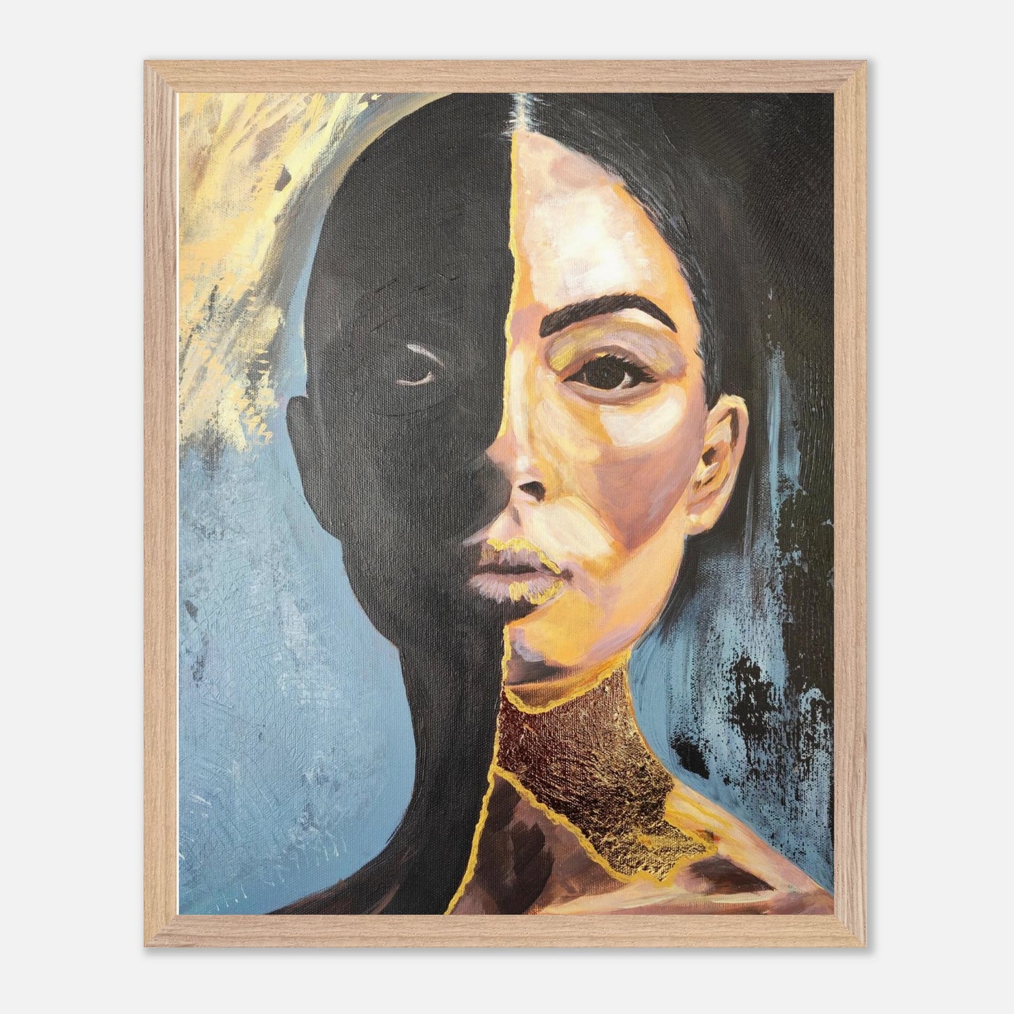 Originalgemälde Silence Is My Shield von Contemporary Artist Marika Junikajtes. Art with Soul. Series Strength Wears Black. Mixed Media (Acryl, Pouring) auf Leinwand