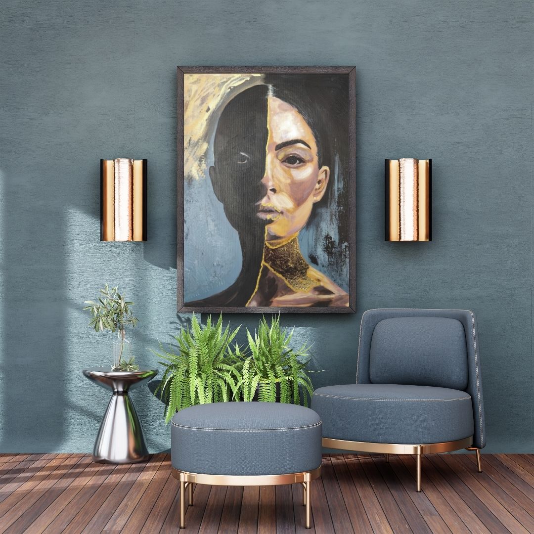 Originalgemälde Silence Is My Shield von Contemporary Artist Marika Junikajtes. Art with Soul. Series Strength Wears Black. Mixed Media (Acryl, Pouring) auf Leinwand