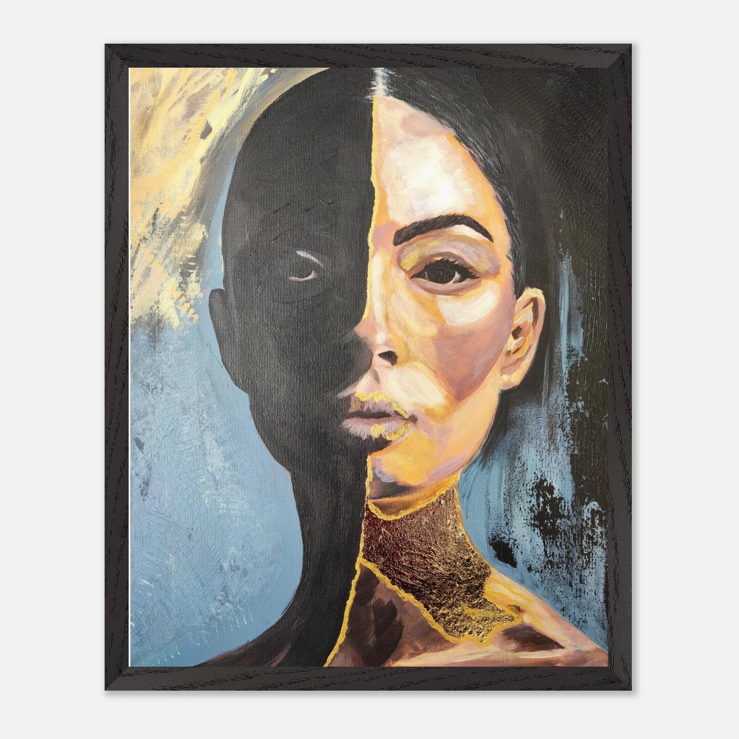 Originalgemälde Silence Is My Shield von Contemporary Artist Marika Junikajtes. Art with Soul. Series Strength Wears Black. Mixed Media (Acryl, Pouring) auf Leinwand
