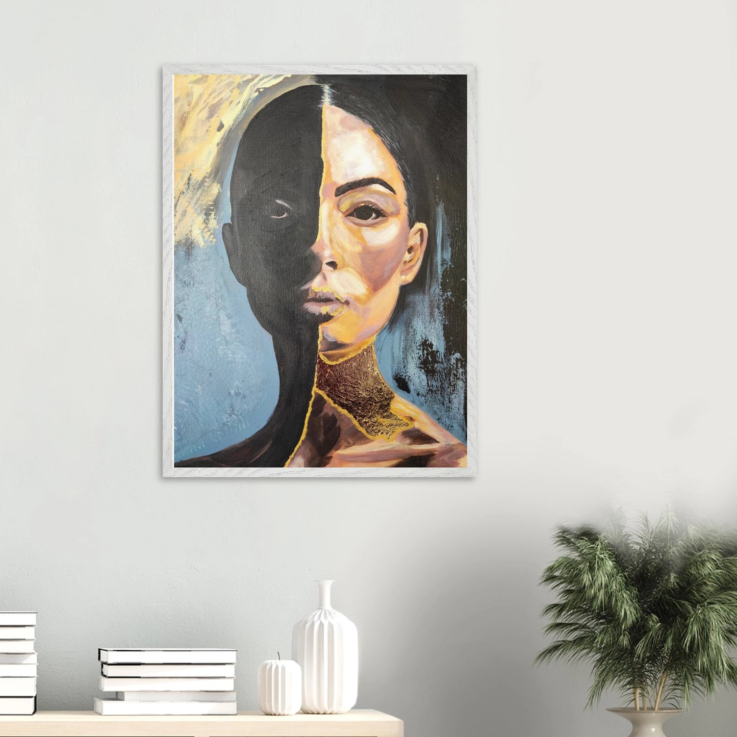 Originalgemälde Silence Is My Shield von Contemporary Artist Marika Junikajtes. Art with Soul. Series Strength Wears Black. Mixed Media (Acryl, Pouring) auf Leinwand