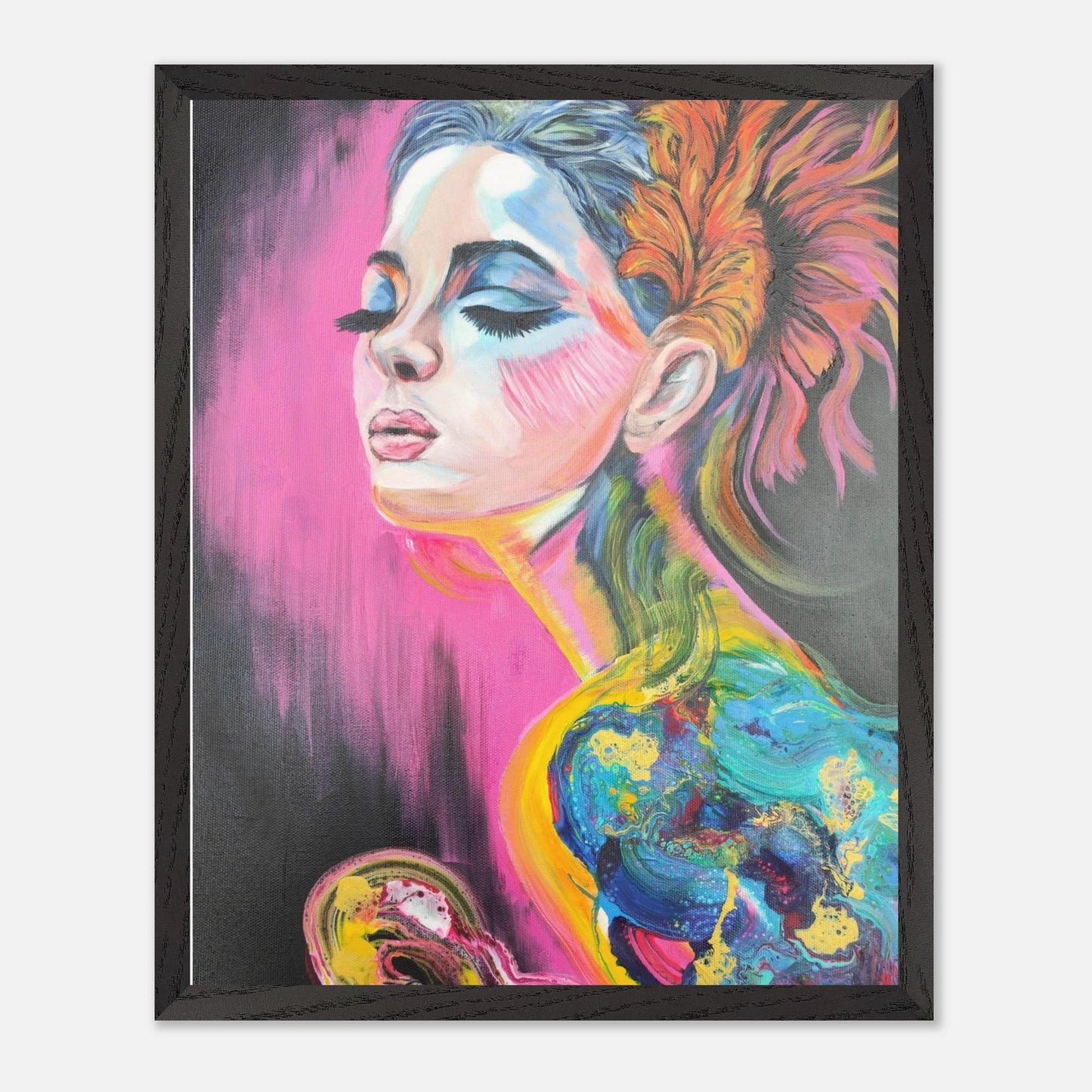Originalgemälde The Weight Of Petals von Contemporary Artist Marika Junikajtes. Art with Soul. Mixed Media (Acryl, Öl, Pouring) auf Leinwand