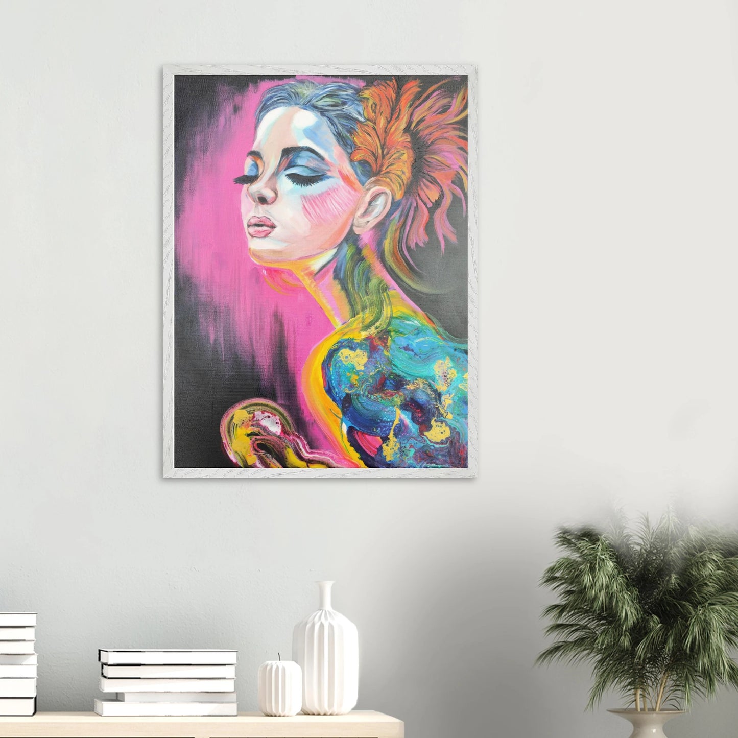 Originalgemälde The Weight Of Petals von Contemporary Artist Marika Junikajtes. Art with Soul. Mixed Media (Acryl, Öl, Pouring) auf Leinwand