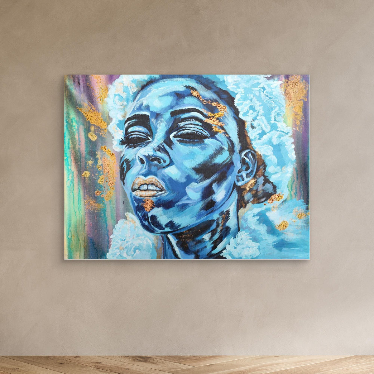 Abstraktes Mixed Media Portrait als Leinwanddruck, zeitgenössische Kunst von Marika Junikajtes, Deutschland