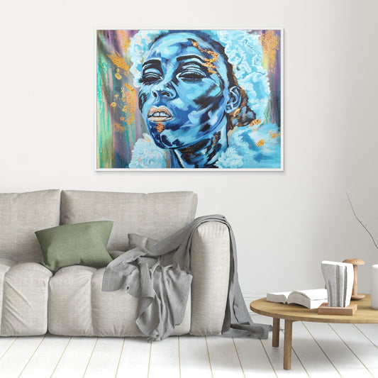 Abstraktes Mixed Media Portrait als Leinwanddruck, zeitgenössische Kunst von Marika Junikajtes, Deutschland