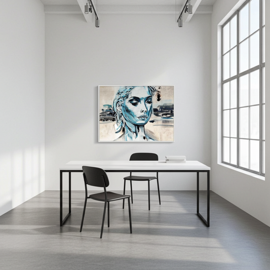 Abstrakte Porträtkunst Clarity of Beginning in ruhigem Interior