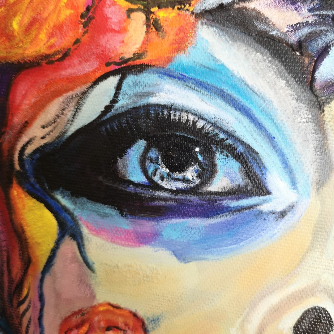Abstraktes Mixed Media Portrait als Originalgemälde, zeitgenössische Kunst von Marika Junikajtes, Deutschland
