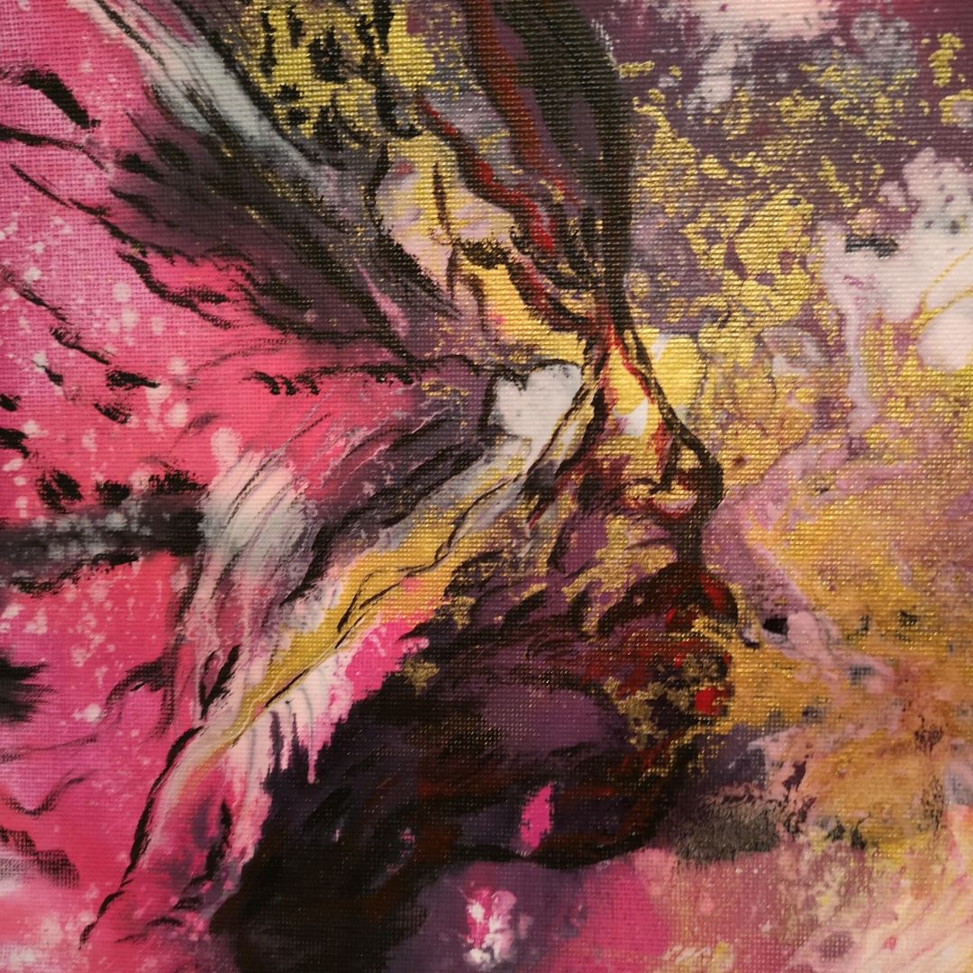 Abstraktes Mixed Media Portrait als Originalgemälde, zeitgenössische Kunst von Marika Junikajtes, Deutschland
