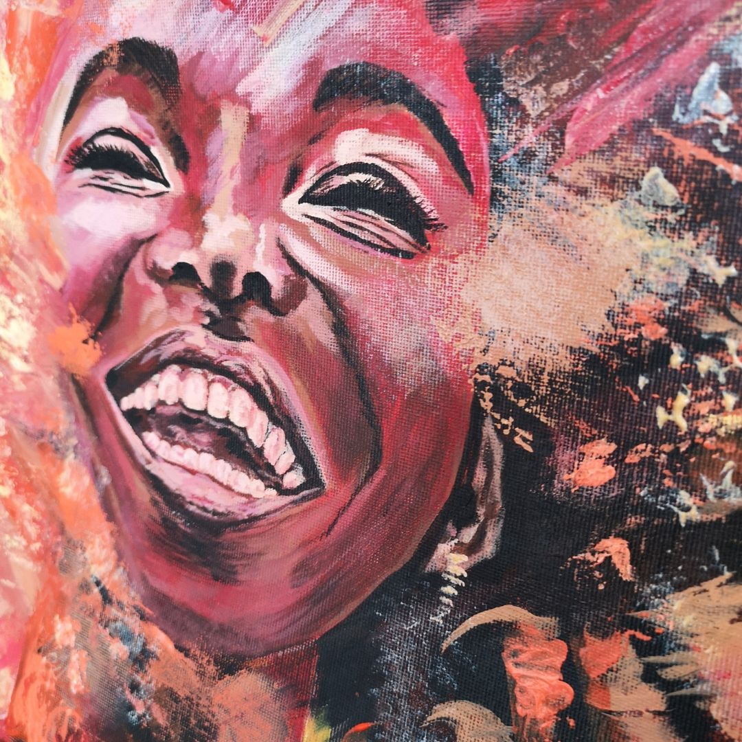 Abstraktes Mixed Media Portrait als Originalgemälde, zeitgenössische Kunst von Marika Junikajtes, Deutschland
