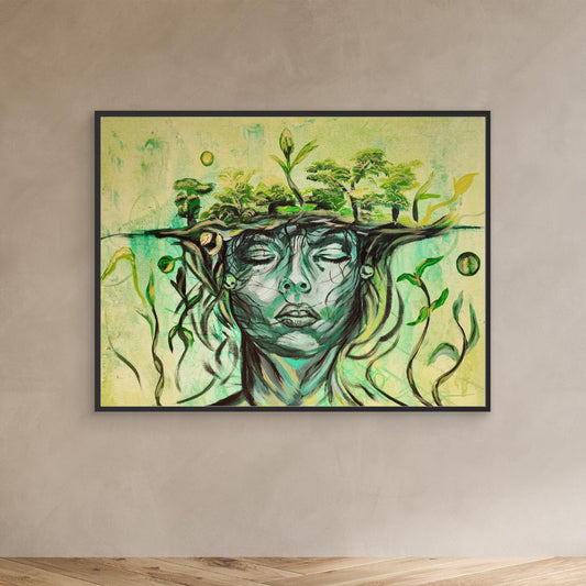 Abstraktes Mixed Media Portrait als Leinwanddruck, zeitgenössische Kunst von Marika Junikajtes, Deutschland
