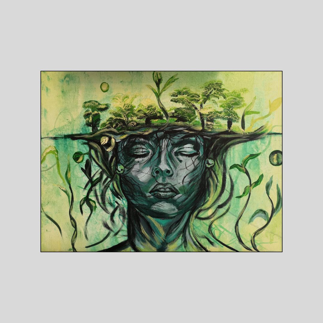 Abstraktes Mixed Media Portrait als Originalgemälde, zeitgenössische Kunst von Marika Junikajtes, Deutschland
