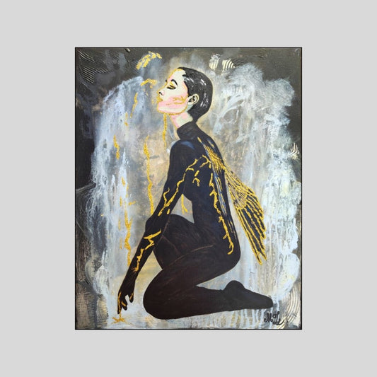 Abstraktes Mixed Media Portrait als Originalgemälde, zeitgenössische Kunst von Marika Junikajtes, Deutschland
