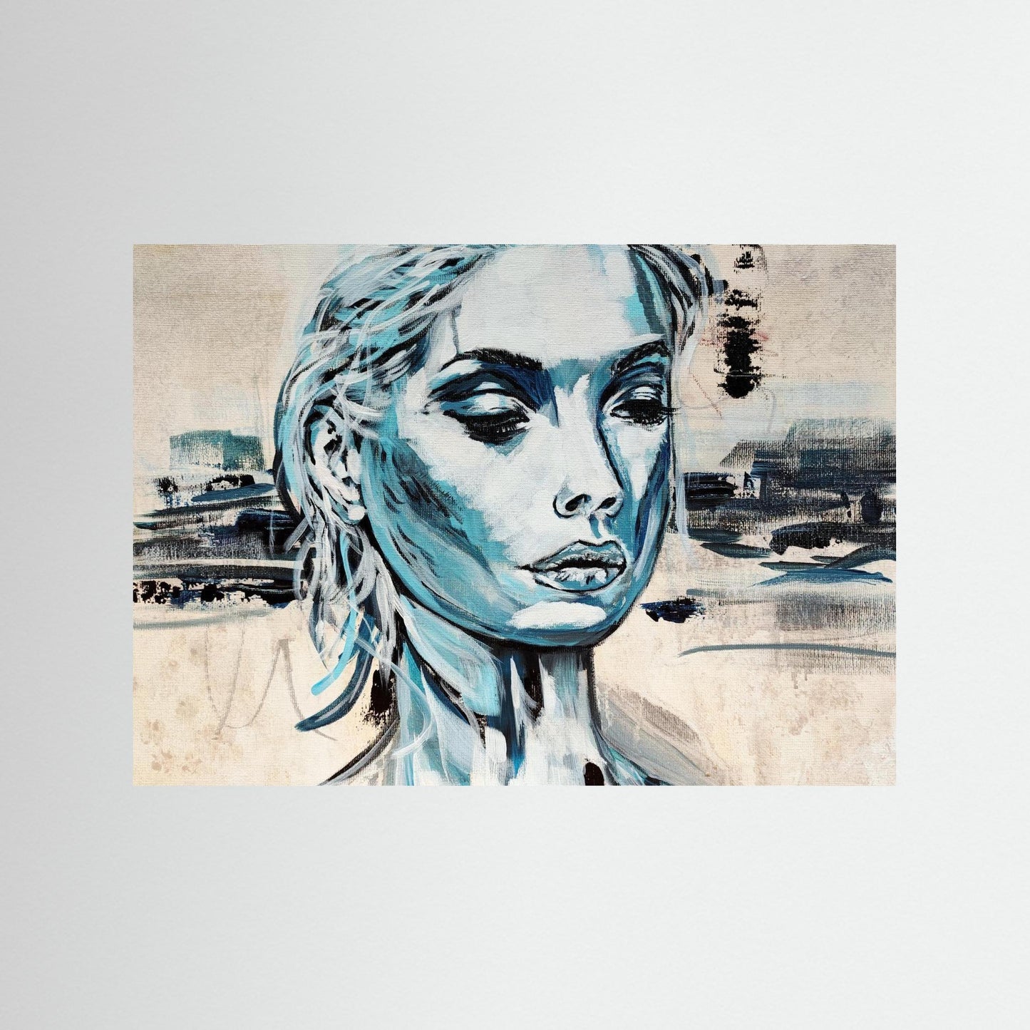 Abstraktes Mixed Media Portrait, zeitgenössische Originalkunst von Marika Junikajtes aus Frankfurt, Deutschland
