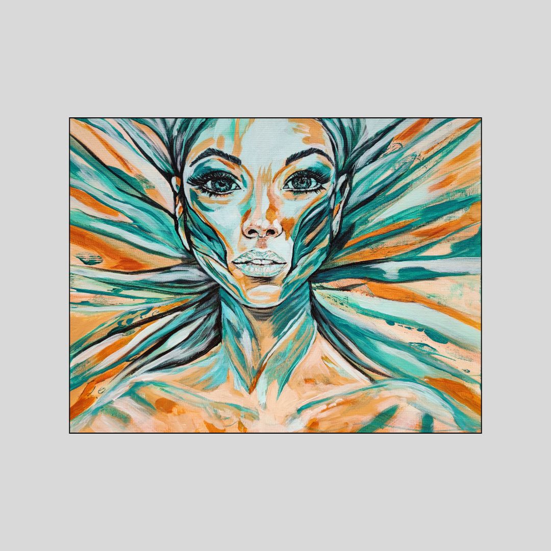 Abstraktes Mixed Media Portrait als Originalgemälde, zeitgenössische Kunst von Marika Junikajtes, Deutschland
