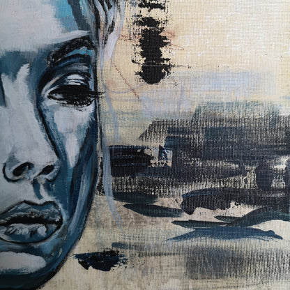 Abstraktes Mixed Media Portrait als Originalgemälde, zeitgenössische Kunst von Marika Junikajtes, Deutschland
