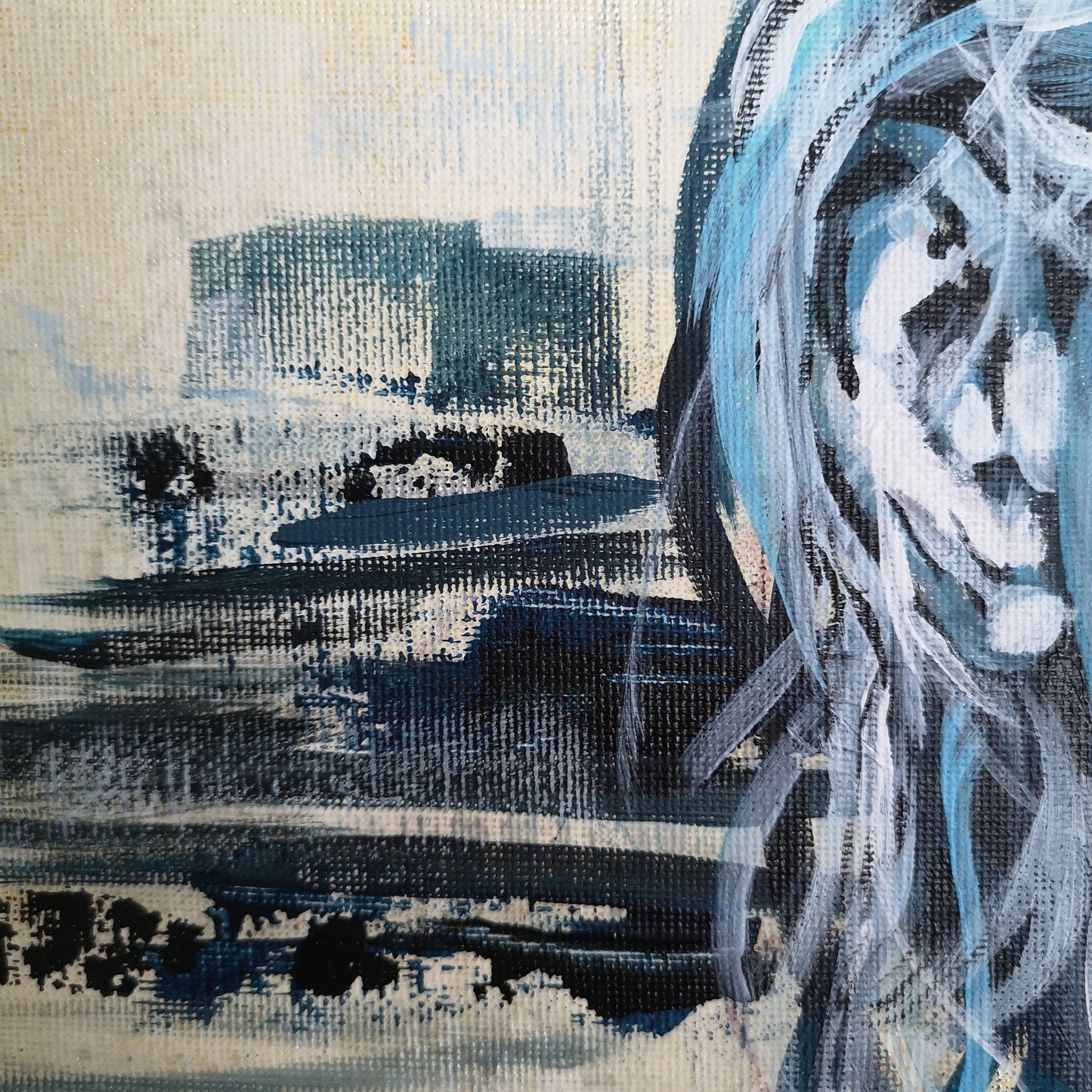 Abstraktes Mixed Media Portrait als Originalgemälde, zeitgenössische Kunst von Marika Junikajtes, Deutschland
