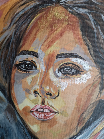 Abstraktes Mixed Media Portrait als Originalgemälde, zeitgenössische Kunst von Marika Junikajtes, Deutschland
