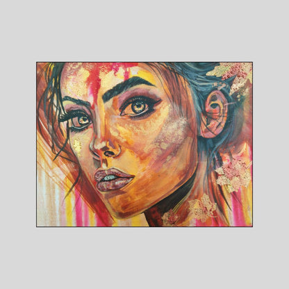 Abstraktes Mixed Media Portrait als Originalgemälde, zeitgenössische Kunst von Marika Junikajtes, Deutschland
