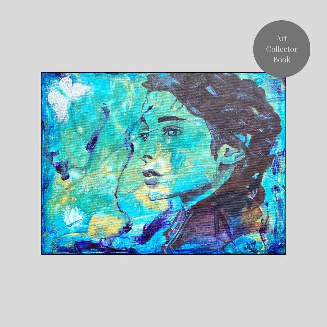 Abstraktes Mixed Media Portrait als Originalgemälde, zeitgenössische Kunst von Marika Junikajtes, Deutschland
