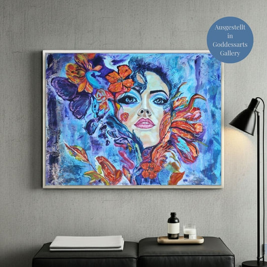 Abstraktes Mixed Media Porträt von der zeitgenössischen Künstlerin Marika Junikajtes, ausgestellt in der Goddessarts Gallery