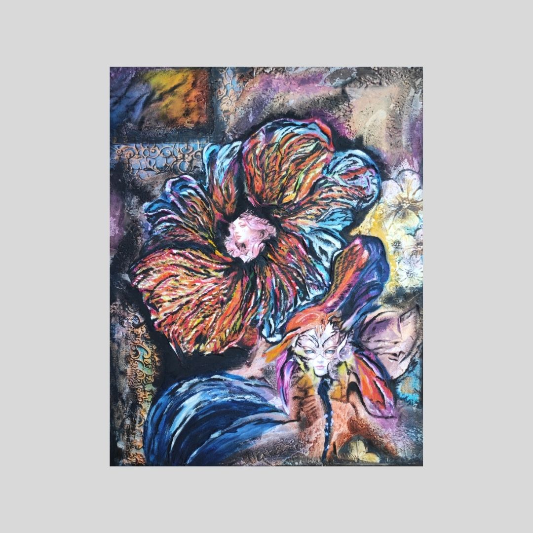 Abstraktes Mixed Media Portrait als Originalgemälde, zeitgenössische Kunst von Marika Junikajtes, Deutschland
