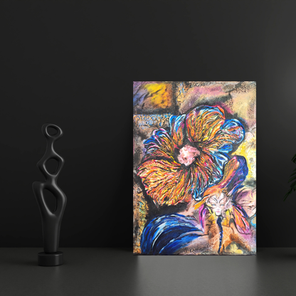 Originalgemälde She Plays With Fire von Contemporary Artist Marika Junikajtes. Art with Soul. Mixed Media (Acryl, Öl, Paper Collage, Modelling Paste) auf Leinwand 