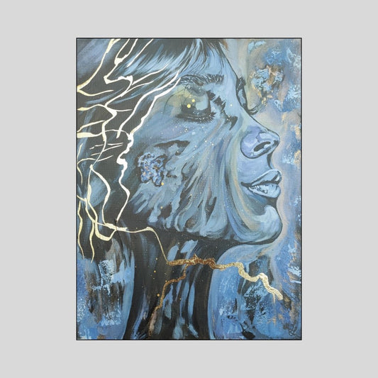 Beruhigendes abstraktes Bild in Pastell und Gold, Kintsugi Kunstwerk für Wellness und Entspannung, sanfte Wanddeko. Originalgemälde Sighs Of Relief von Marika Junikajtes.