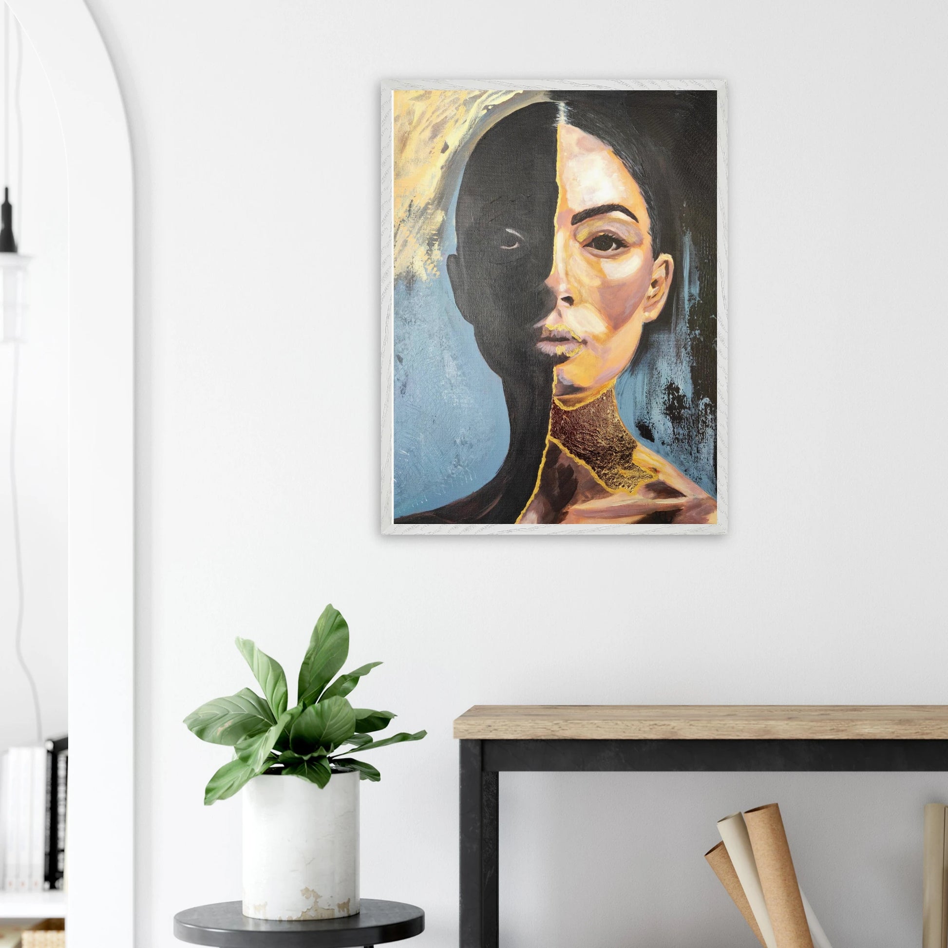 Originalgemälde Silence Is My Shield von Contemporary Artist Marika Junikajtes. Art with Soul. Series Strength Wears Black. Mixed Media (Acryl, Pouring) auf Leinwand 