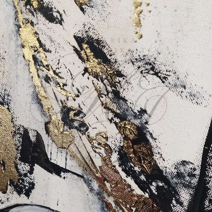 Großformatiges modernes Wandbild in Gold und Erdtönen, abstrakte Frauen Figur mit Struktur-Effekten, Kintsugi-Kunst, Dekoration für Wohnzimmer. Nahaufnahme, Originalgemälde The Chokehold Of Conformity von Marika Junikajtes.