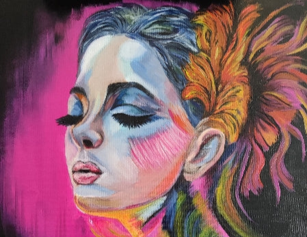 Originalgemälde The Weight Of Petals von Contemporary Artist Marika Junikajtes. Art with Soul. Mixed Media (Acryl, Öl, Pouring) auf Leinwand 