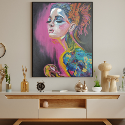 Originalgemälde The Weight Of Petals von Contemporary Artist Marika Junikajtes. Art with Soul. Mixed Media (Acryl, Öl, Pouring) auf Leinwand 