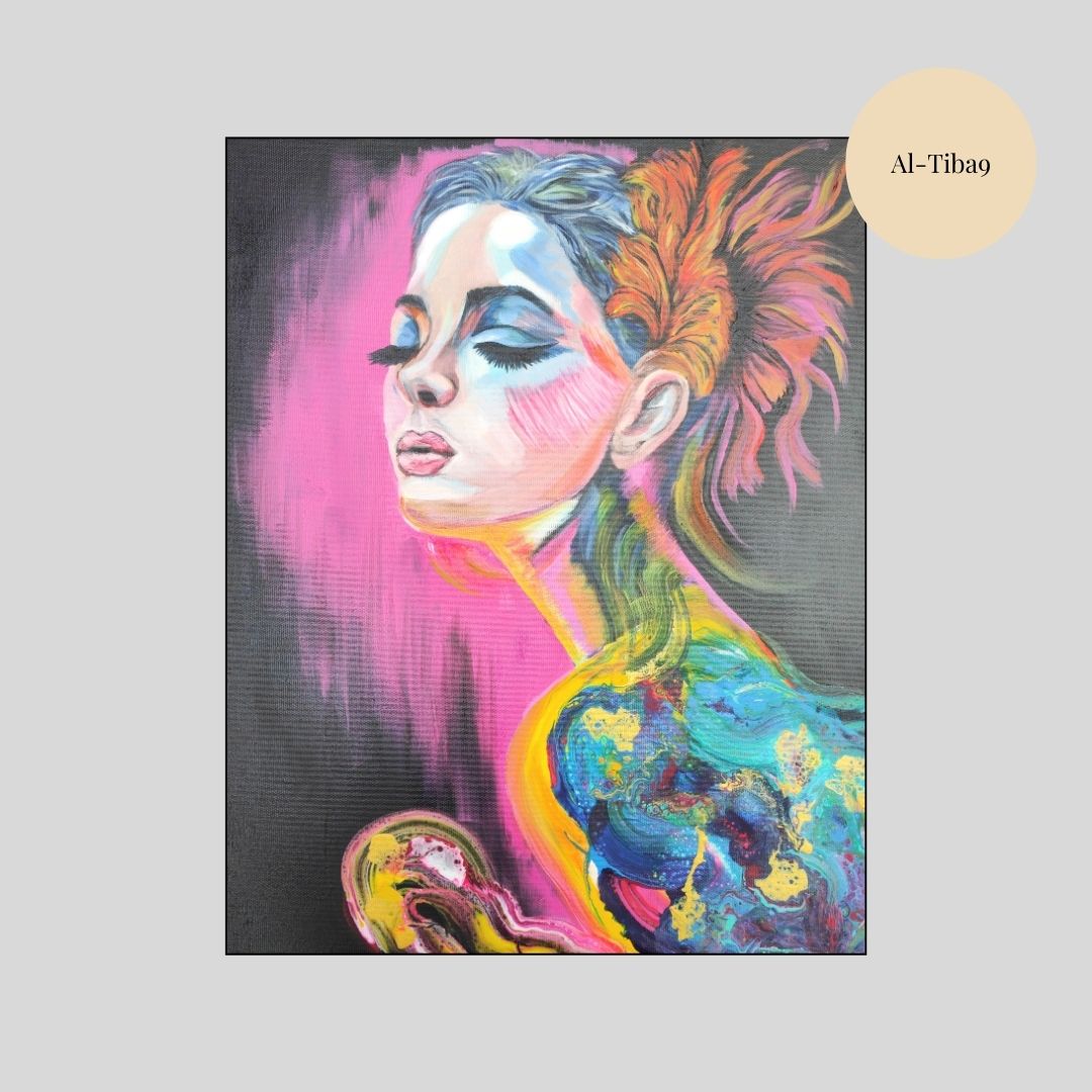 Abstraktes Mixed Media Portrait als Originalgemälde, zeitgenössische Kunst von Marika Junikajtes, Deutschland
