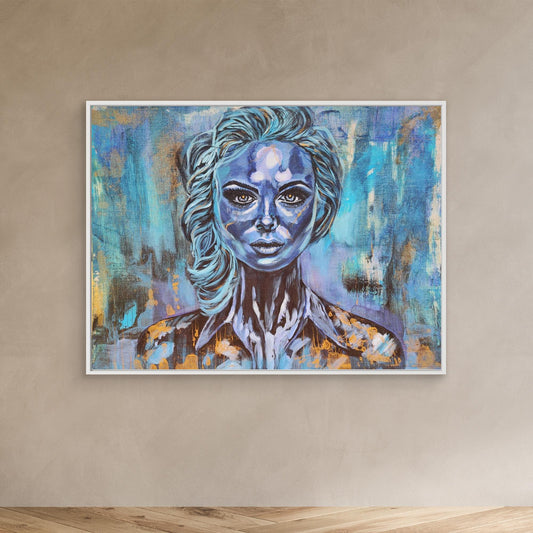 Abstraktes Mixed Media Portrait als Leinwanddruck, zeitgenössische Kunst von Marika Junikajtes, Deutschland
