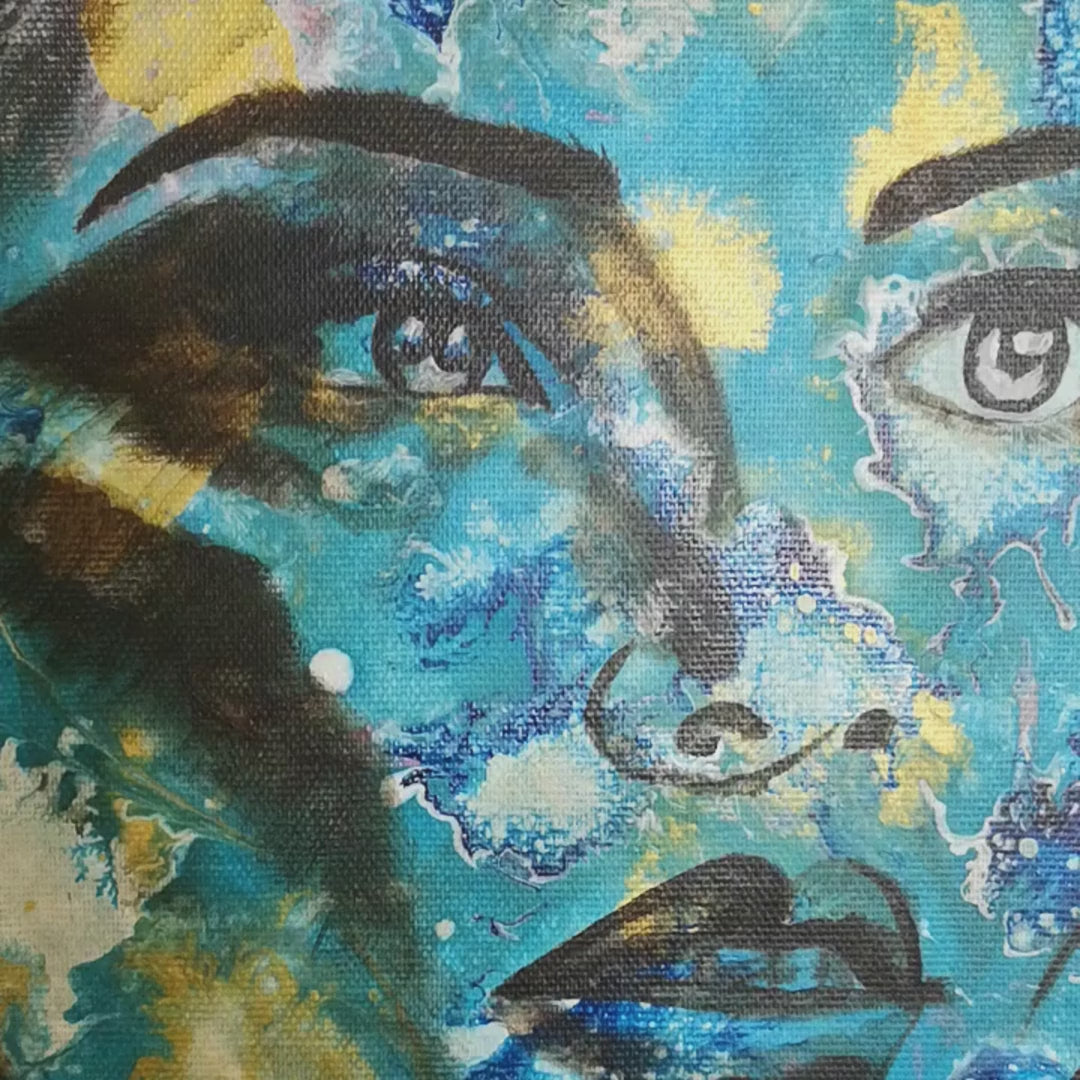 Abstraktes Mixed Media Portrait als Originalgemälde, zeitgenössische Kunst von Marika Junikajtes, Deutschland
