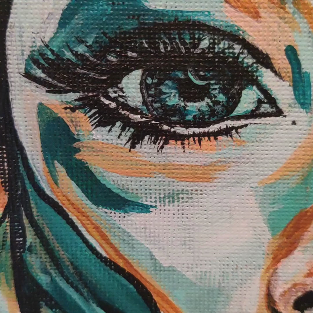 Abstraktes Mixed Media Portrait als Originalgemälde, zeitgenössische Kunst von Marika Junikajtes, Deutschland
