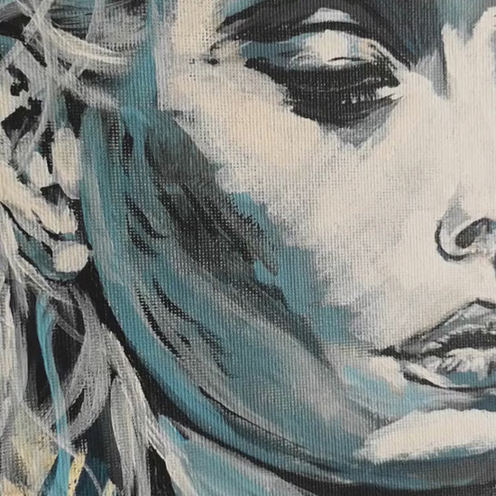 Abstraktes Mixed Media Portrait als Originalgemälde, zeitgenössische Kunst von Marika Junikajtes, Deutschland
