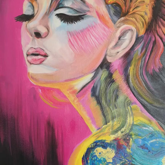 Abstraktes Mixed Media Portrait als Originalgemälde, zeitgenössische Kunst von Marika Junikajtes, Deutschland
