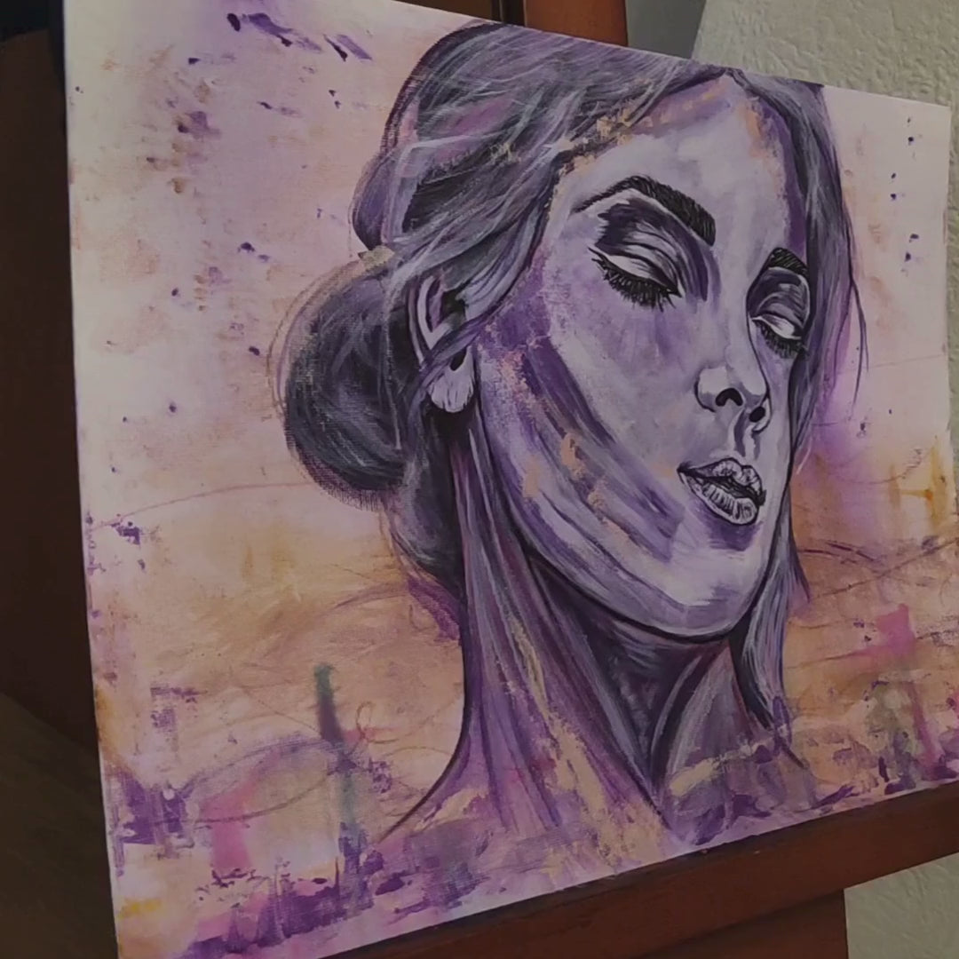 Abstraktes Mixed Media Portrait als Originalgemälde, zeitgenössische Kunst von Marika Junikajtes, Deutschland
