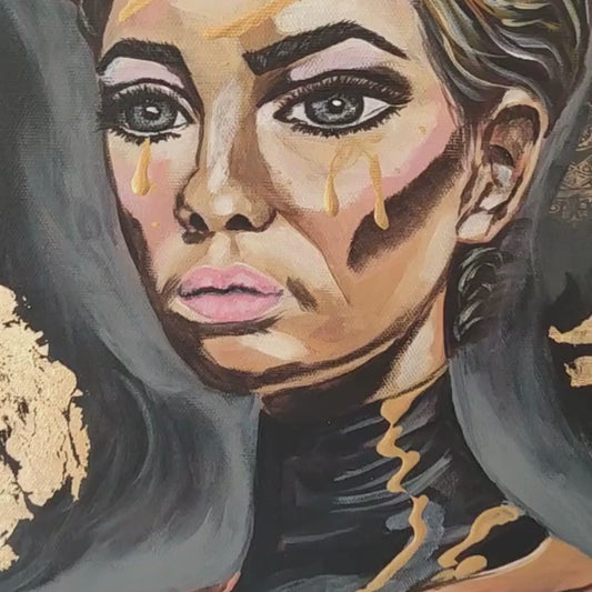 Abstraktes Mixed Media Portrait als Originalgemälde, zeitgenössische Kunst von Marika Junikajtes, Deutschland
